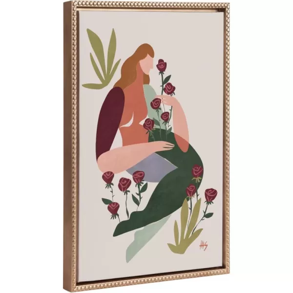 Kate and Laurel Sylvie Beaded Botanical Boho Figure Vintage Framed Canvas Wall Art by Maggie Stephenson 18x24 Gold Colorful Female Body Art for Wall