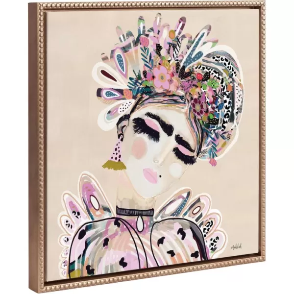 Kate and Laurel Sylvie Beaded LuLu Vintage Framed Canvas Wall Art by Inkheart Designs 22x22 Gold Modern Floral Female Portrait Wall Decor