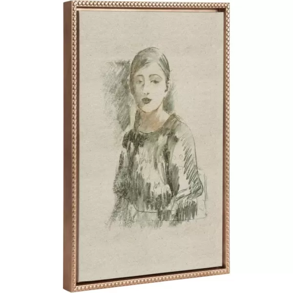Kate and Laurel Sylvie Beaded Portrait of Julie Manet Vintage Framed Canvas Wall Art by Berthe Morisot 18x24 Gold Female Portrait Sketch Art for Wall