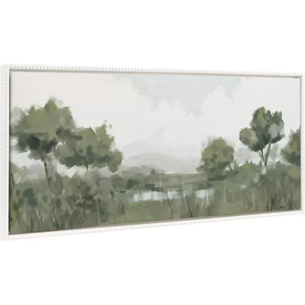 Kate and Laurel Sylvie Beaded Shades of Olive Vintage Framed Canvas Wall Art by Mary Sparrow 18x40 White Modern Abstract Tree Landscape Art for WallWhite
