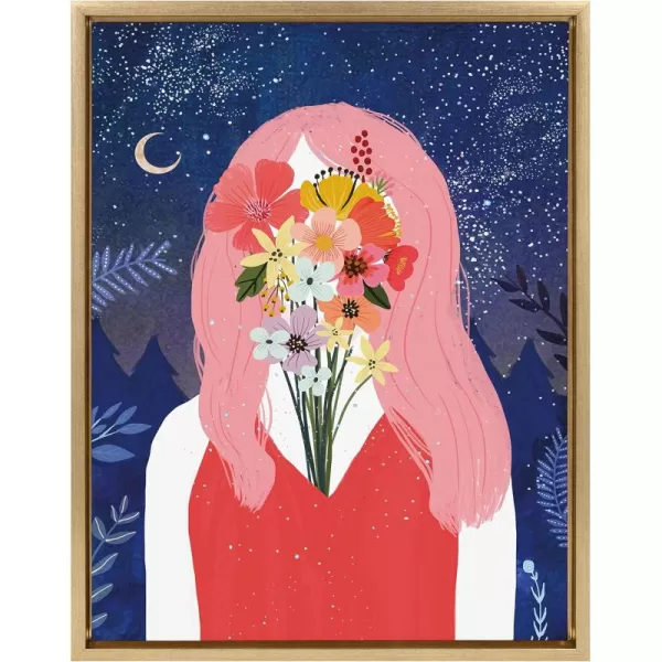 Kate and Laurel Sylvie Beginnings Framed Canvas Wall Art by Mia Charro 18x24 Gold Modern Floral Art for Wall