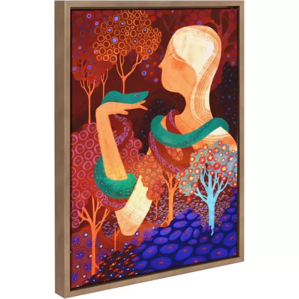 Kate and Laurel Sylvie Eden Framed Canvas Wall Art by Faryn Hughes 18x24 Gold Modern Colorful Garden Serpent Art for Wall