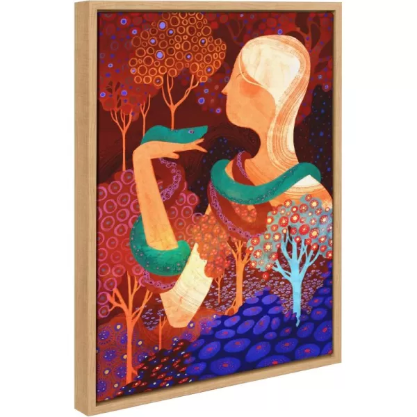 Kate and Laurel Sylvie Eden Framed Canvas Wall Art by Faryn Hughes 18x24 Natural Modern Colorful Garden Serpent Art for Wall