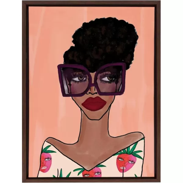 Kate and Laurel Sylvie Fashion Girl 3 Framed Canvas Wall Art by Kendra Dandy of Bouffants and Broken Hearts 18x24 Natural Female Face Portrait Art for WallBrown