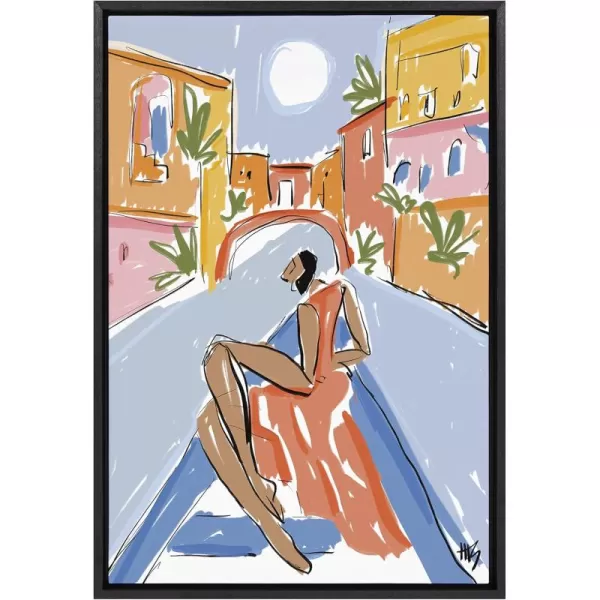 Kate and Laurel Sylvie Gondola Ride Framed Canvas Wall Art by Maggie Stephenson 23x33 Black Chic European Art for Wall