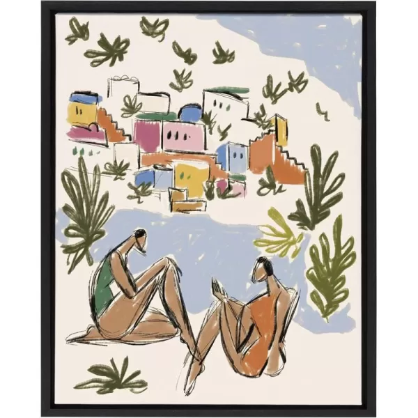 Kate and Laurel Sylvie Italian Rivera Framed Canvas Wall Art by Maggie Stephenson 18x24 Black