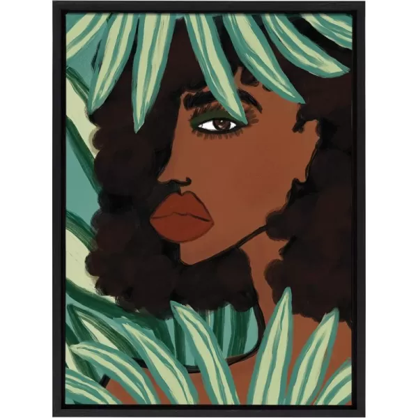 Kate and Laurel Sylvie Lady in The Jungle Framed Canvas Wall Art by Kendra Dandy of Bouffants and Broken Hearts 18x24 Gold Beautiful Abstract Art for WallBlack