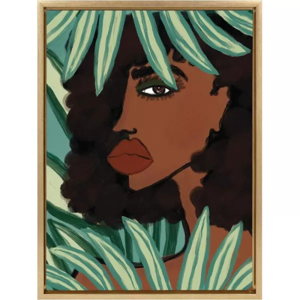 Kate and Laurel Sylvie Lady in The Jungle Framed Canvas Wall Art by Kendra Dandy of Bouffants and Broken Hearts 18x24 Gold Beautiful Abstract Art for WallGold
