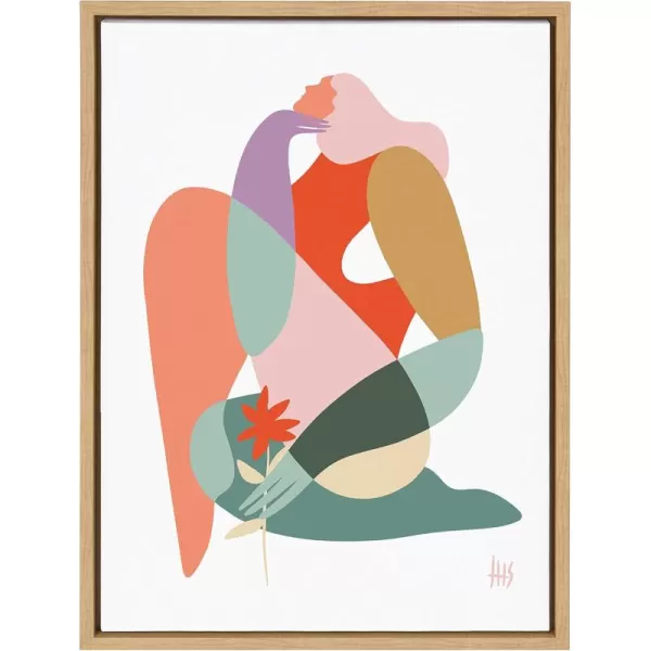 Kate and Laurel Sylvie My Body Framed Canvas Wall Art by Maggie Stephenson 18x24 Natural Abstract Art for Wall