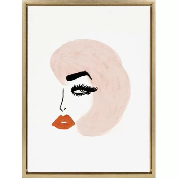 Kate and Laurel Sylvie Pink Hair Retro Beauty Framed Canvas Wall Art by Kendra Dandy of Bouffants and Broken Hearts 18x24 Gold Decorative Feminine Art Print for Wall