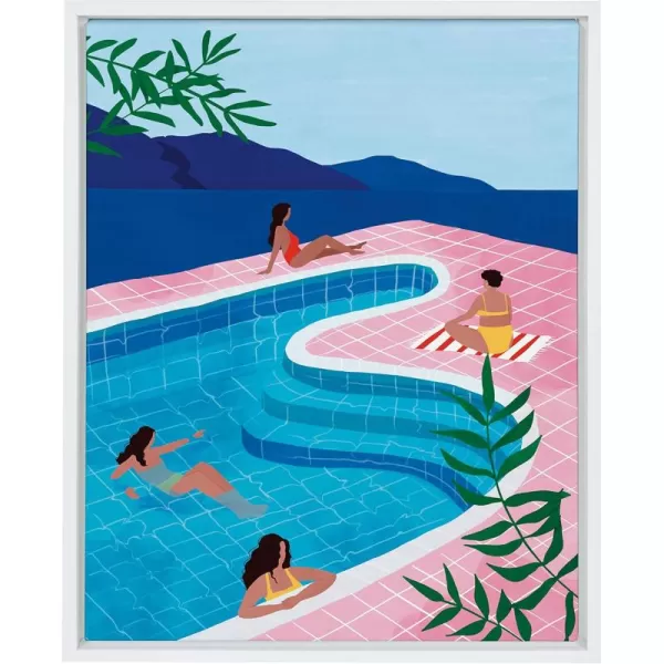 Kate and Laurel Sylvie Pool Ladies Framed Canvas Wall Art by Maja Tomljanovic 18x24 White Tropical Nature Art Decor