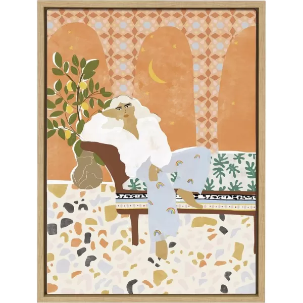 Kate and Laurel Sylvie Rainbow Framed Canvas Wall Art by Alja Horvat 18x24 Natural Chic Illustrated Art for Wall