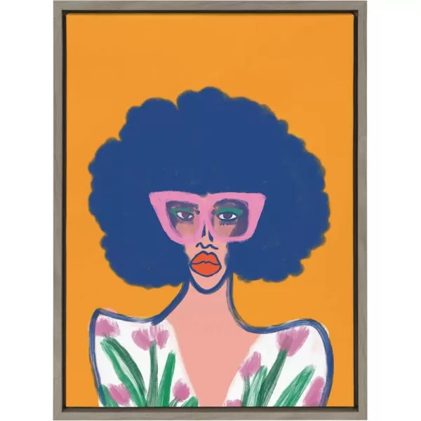 Kate and Laurel Sylvie Springtime Fierceness Framed Canvas Wall Art by Kendra Dandy of Bouffants and Broken Hearts 18x24 Gray Abstract Portrait Art for Wall