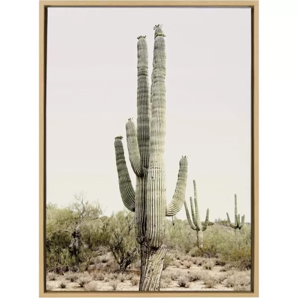 Kate and Laurel Sylvie Sunrise Cactus Framed Canvas Wall Art by Amy Peterson 23x33 Natural Peaceful Art for WallNatural