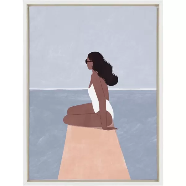 Kate and Laurel Sylvie Waiting For Framed Canvas Wall Art by Maja Tomljanovic 18x24 White Decorative Feminine Art for Wall