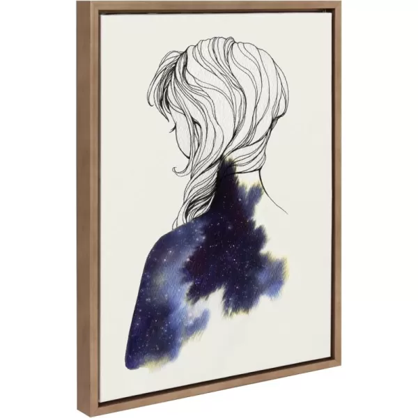 Kate and Laurel Sylvie Within Framed Canvas Wall Art by Faryn Hughes 18x24 Natural Modern Female Portrait Drawing Art for WallGold
