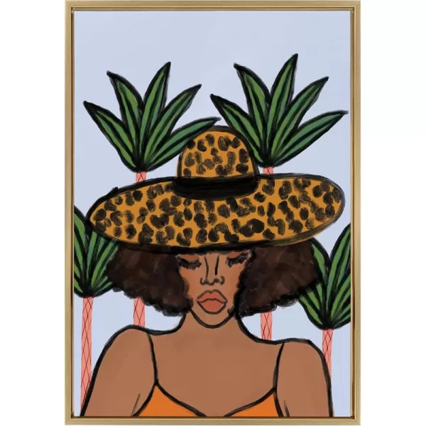 Kate and Laurel x Bouffants and Broken Hearts Collaboration Leopard Hat Framed Canvas Wall Art 23x33 Gold Beautiful Decorative Feminine Art for Wall