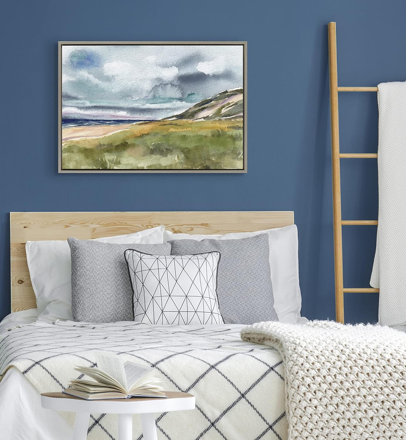 Kate and Laurel Sylvie Seascape Framed Canvas Wall Art by Patricia Shaw 23x33 Gray Decorative Watercolor Landscape Art Print for Wall