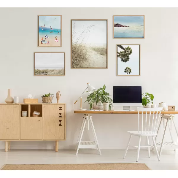 Kate and Laurel Sylvie Beach Grasses Framed Canvas Wall Art by Emiko and Mark Franzen of F2Images 28x38 Natural Ocean Beach Grass Sand Art for WallNatural