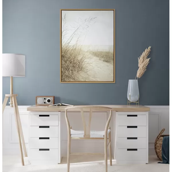 Kate and Laurel Sylvie Beach Grasses Framed Canvas Wall Art by Emiko and Mark Franzen of F2Images 28x38 Natural Ocean Beach Grass Sand Art for WallNatural
