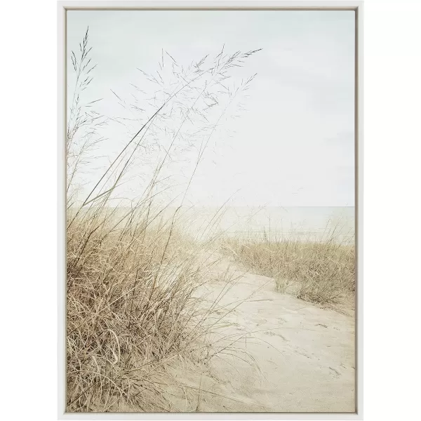 Kate and Laurel Sylvie Beach Grasses Framed Canvas Wall Art by Emiko and Mark Franzen of F2Images 28x38 Natural Ocean Beach Grass Sand Art for WallWhite
