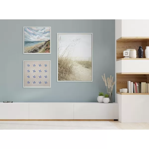 Kate and Laurel Sylvie Beach Grasses Framed Canvas Wall Art by Emiko and Mark Franzen of F2Images 28x38 Natural Ocean Beach Grass Sand Art for WallWhite