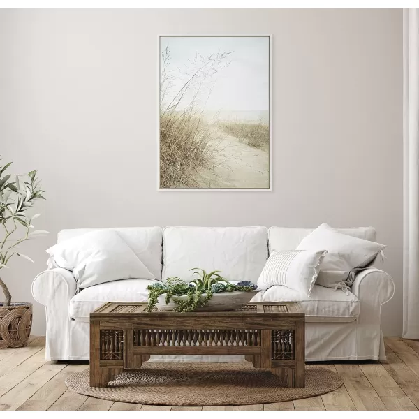 Kate and Laurel Sylvie Beach Grasses Framed Canvas Wall Art by Emiko and Mark Franzen of F2Images 28x38 Natural Ocean Beach Grass Sand Art for WallWhite