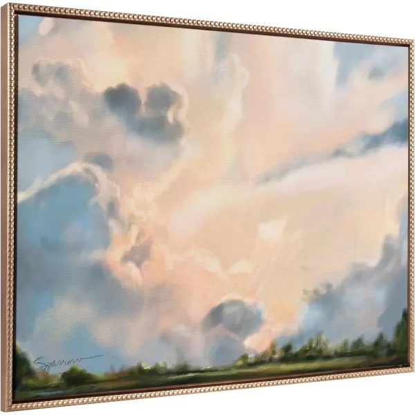 Kate and Laurel Sylvie Beaded Clouds Vintage Framed Canvas Wall Art by Mary Sparrow 18x40 Gold Modern Nature Landscape Art for WallGold
