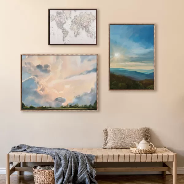 Kate and Laurel Sylvie Beaded Clouds Vintage Framed Canvas Wall Art by Mary Sparrow 18x40 Gold Modern Nature Landscape Art for WallGold