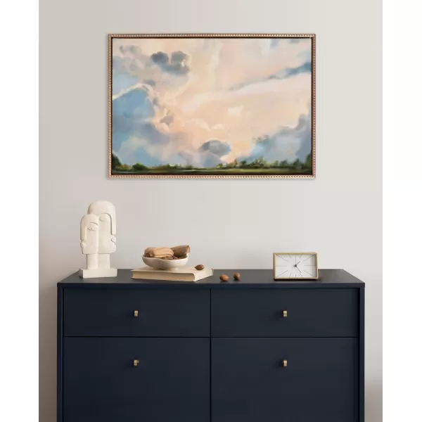 Kate and Laurel Sylvie Beaded Clouds Vintage Framed Canvas Wall Art by Mary Sparrow 18x40 Gold Modern Nature Landscape Art for WallGold