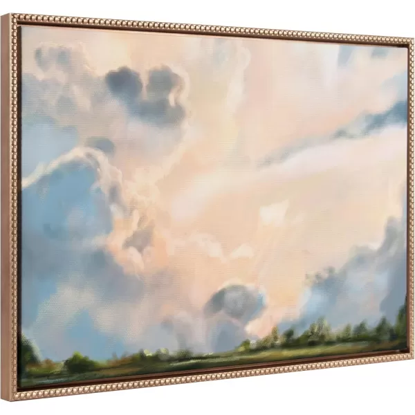 Kate and Laurel Sylvie Beaded Clouds Vintage Framed Canvas Wall Art by Mary Sparrow 18x40 Gold Modern Nature Landscape Art for WallGold