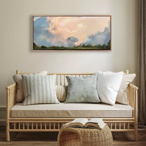 Kate and Laurel Sylvie Beaded Clouds Vintage Framed Canvas Wall Art by Mary Sparrow 18x40 Gold Modern Nature Landscape Art for WallGold