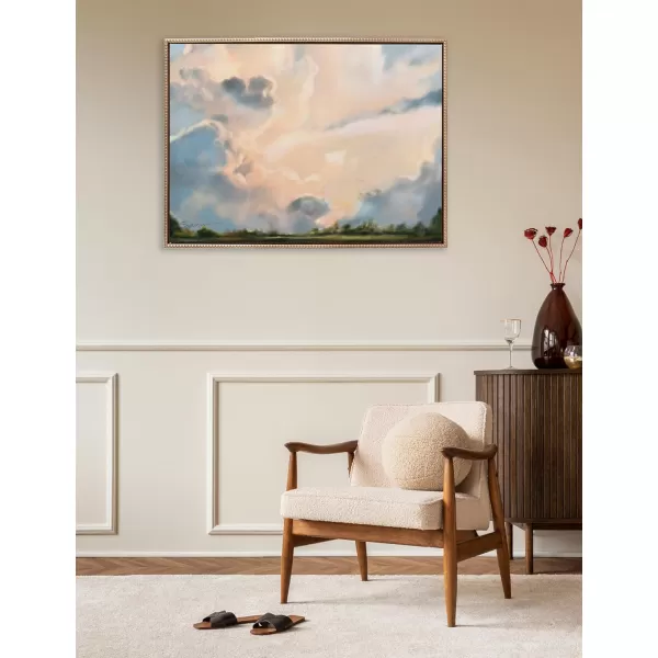 Kate and Laurel Sylvie Beaded Clouds Vintage Framed Canvas Wall Art by Mary Sparrow 18x40 Gold Modern Nature Landscape Art for WallGold