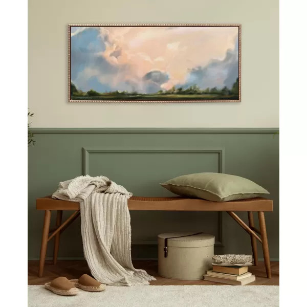 Kate and Laurel Sylvie Beaded Clouds Vintage Framed Canvas Wall Art by Mary Sparrow 18x40 Gold Modern Nature Landscape Art for WallGold