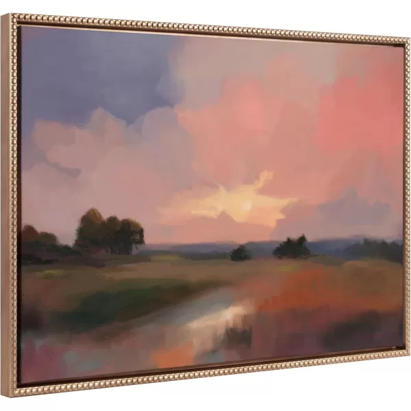 Kate and Laurel Sylvie Beaded Foothills in the Evening Vintage Framed Canvas Wall Art by Mary Sparrow 23x33 Gold Modern Abstract Landscape Art for WallGold