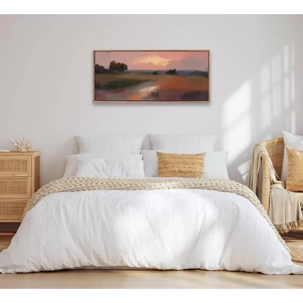Kate and Laurel Sylvie Beaded Foothills in the Evening Vintage Framed Canvas Wall Art by Mary Sparrow 23x33 Gold Modern Abstract Landscape Art for WallGold