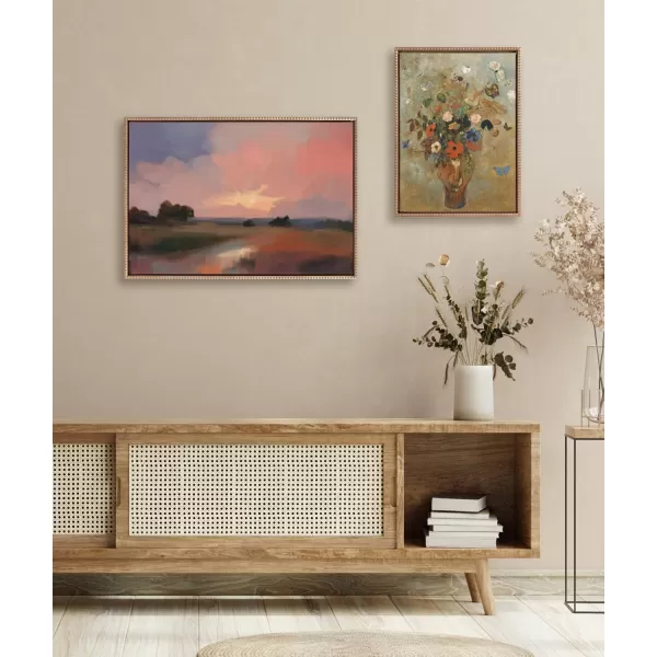 Kate and Laurel Sylvie Beaded Foothills in the Evening Vintage Framed Canvas Wall Art by Mary Sparrow 23x33 Gold Modern Abstract Landscape Art for WallGold