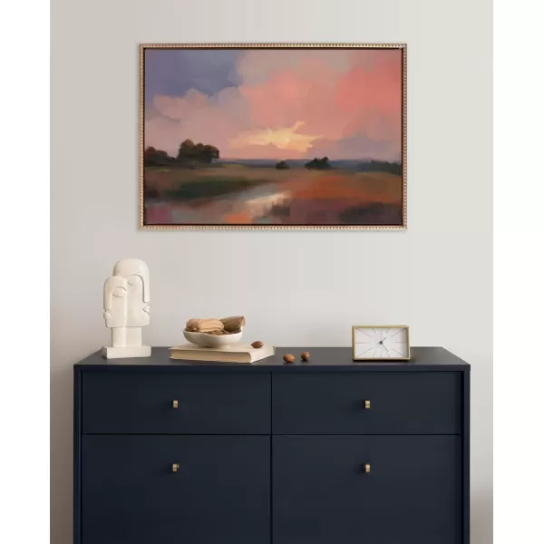 Kate and Laurel Sylvie Beaded Foothills in the Evening Vintage Framed Canvas Wall Art by Mary Sparrow 23x33 Gold Modern Abstract Landscape Art for WallGold