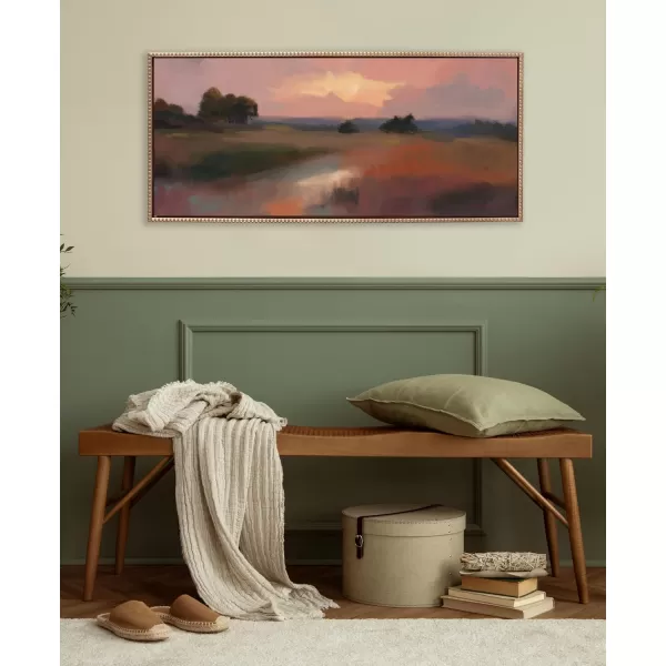 Kate and Laurel Sylvie Beaded Foothills in the Evening Vintage Framed Canvas Wall Art by Mary Sparrow 23x33 Gold Modern Abstract Landscape Art for WallGold