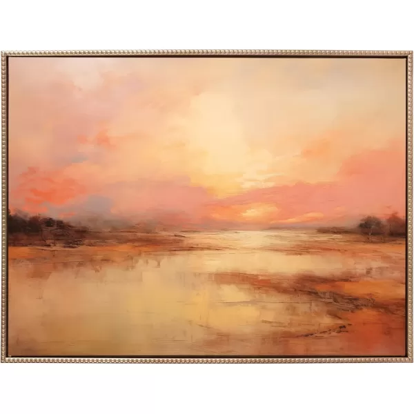 Kate and Laurel Sylvie Beaded Peach Landscape Vintage Framed Canvas Wall Art by The Creative Bunch Studio 18x40 Gold Golden Sunset Landscape Art for WallGold