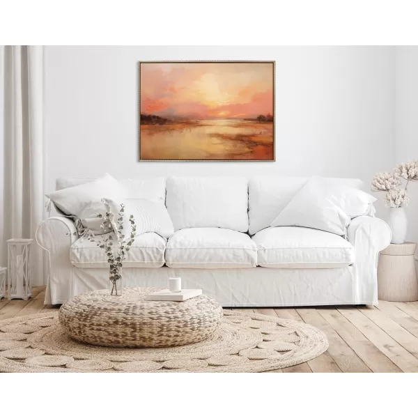 Kate and Laurel Sylvie Beaded Peach Landscape Vintage Framed Canvas Wall Art by The Creative Bunch Studio 18x40 Gold Golden Sunset Landscape Art for WallGold