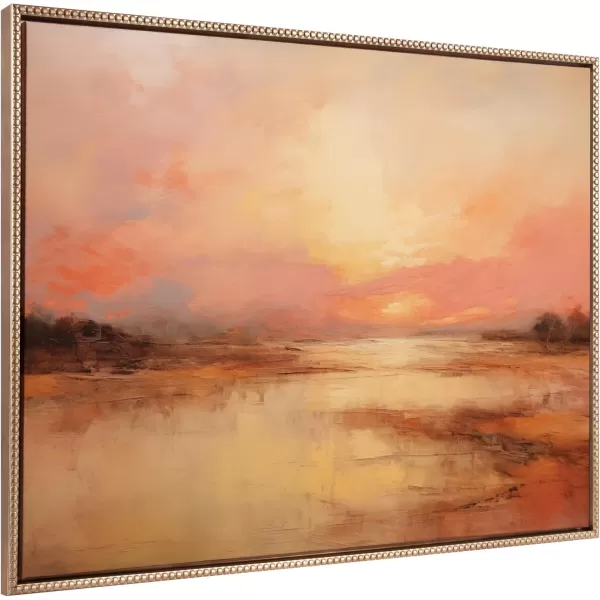 Kate and Laurel Sylvie Beaded Peach Landscape Vintage Framed Canvas Wall Art by The Creative Bunch Studio 18x40 Gold Golden Sunset Landscape Art for WallGold