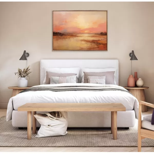 Kate and Laurel Sylvie Beaded Peach Landscape Vintage Framed Canvas Wall Art by The Creative Bunch Studio 18x40 Gold Golden Sunset Landscape Art for WallGold