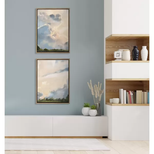 Kate and Laurel Sylvie Clouds Framed Canvas Wall Art by Mary Sparrow 18x40 Gold Modern Nature Skyline Art for WallGold