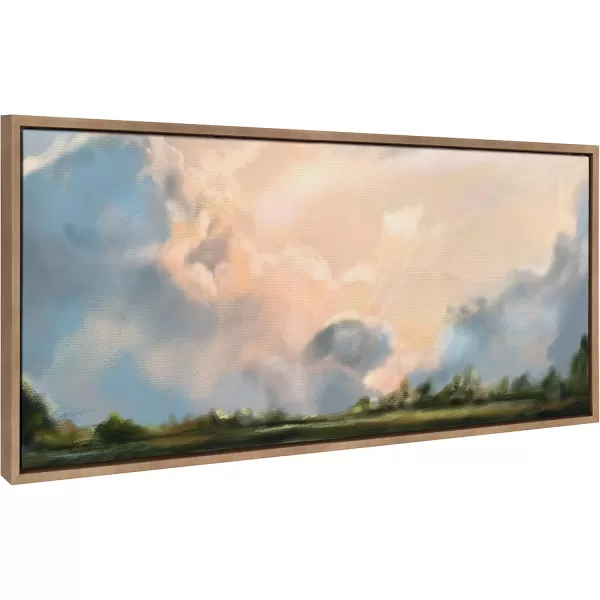 Kate and Laurel Sylvie Clouds Framed Canvas Wall Art by Mary Sparrow 18x40 Gold Modern Nature Skyline Art for WallGold