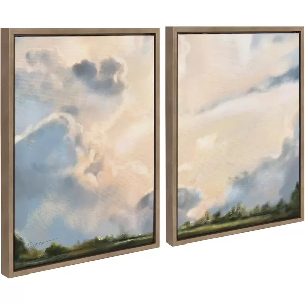 Kate and Laurel Sylvie Clouds Framed Canvas Wall Art by Mary Sparrow 18x40 Gold Modern Nature Skyline Art for WallGold