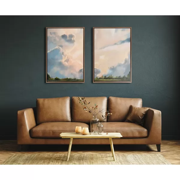 Kate and Laurel Sylvie Clouds Framed Canvas Wall Art by Mary Sparrow 18x40 Gold Modern Nature Skyline Art for WallGold