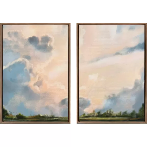 Kate and Laurel Sylvie Clouds Framed Canvas Wall Art by Mary Sparrow 18x40 Gold Modern Nature Skyline Art for WallGold