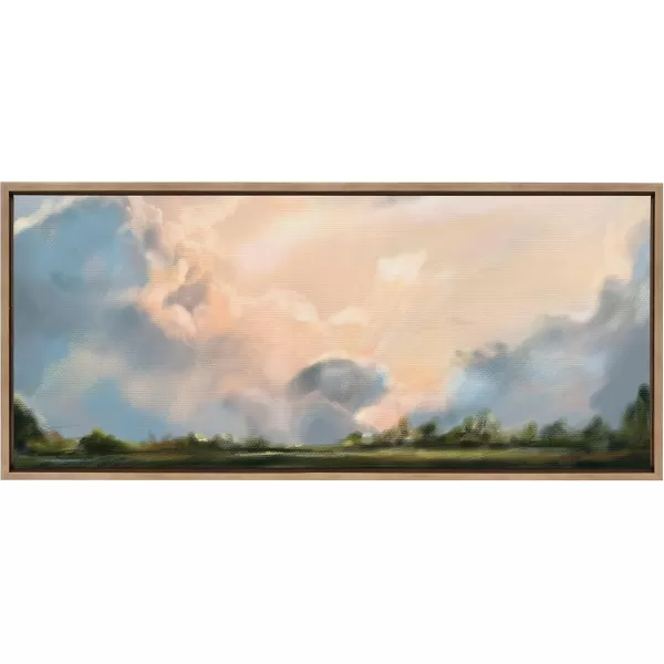 Kate and Laurel Sylvie Clouds Framed Canvas Wall Art by Mary Sparrow 18x40 Gold Modern Nature Skyline Art for WallGold