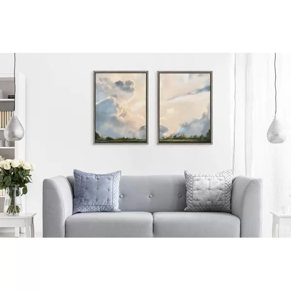 Kate and Laurel Sylvie Clouds Framed Canvas Wall Art by Mary Sparrow 18x40 Gold Modern Nature Skyline Art for WallGray